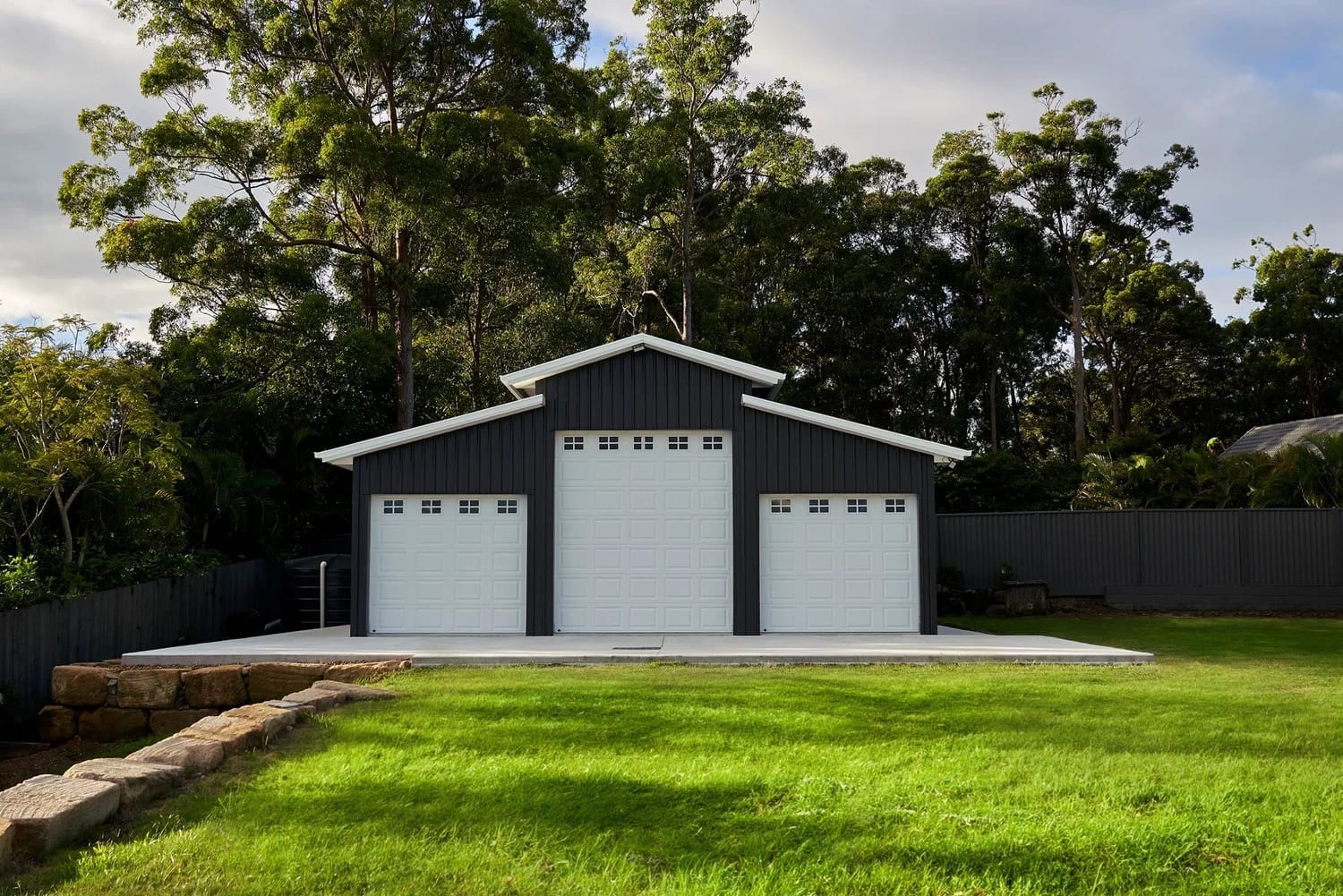 Hamptons-style American barn shed on acreage in the Darling Downs, built by Stockman Sheds