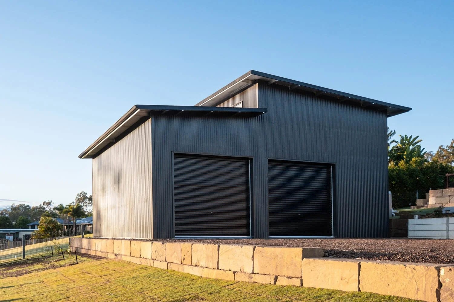 Custom residential shed in Fernvale, South East Queensland, with double skillion roof