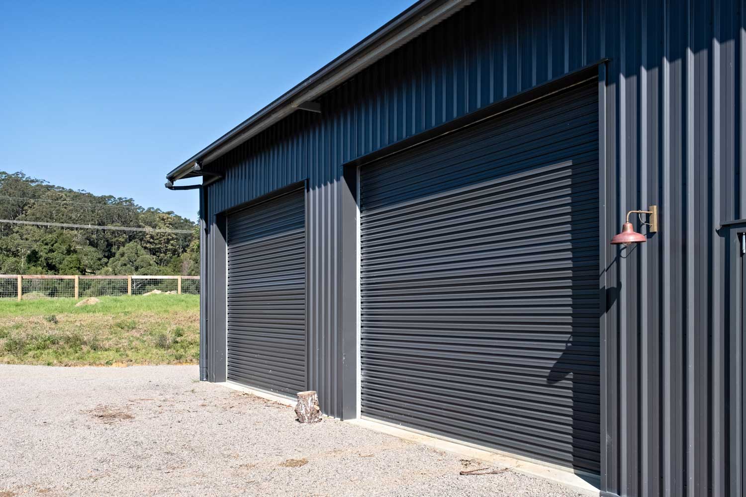 dual steel line roller doors on shed