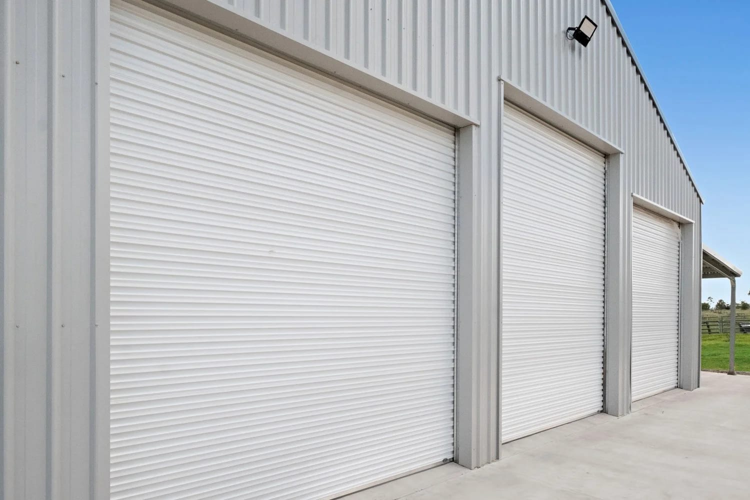 Four Steel-Line Roller Doors — A Serious Farm Shed in Geham