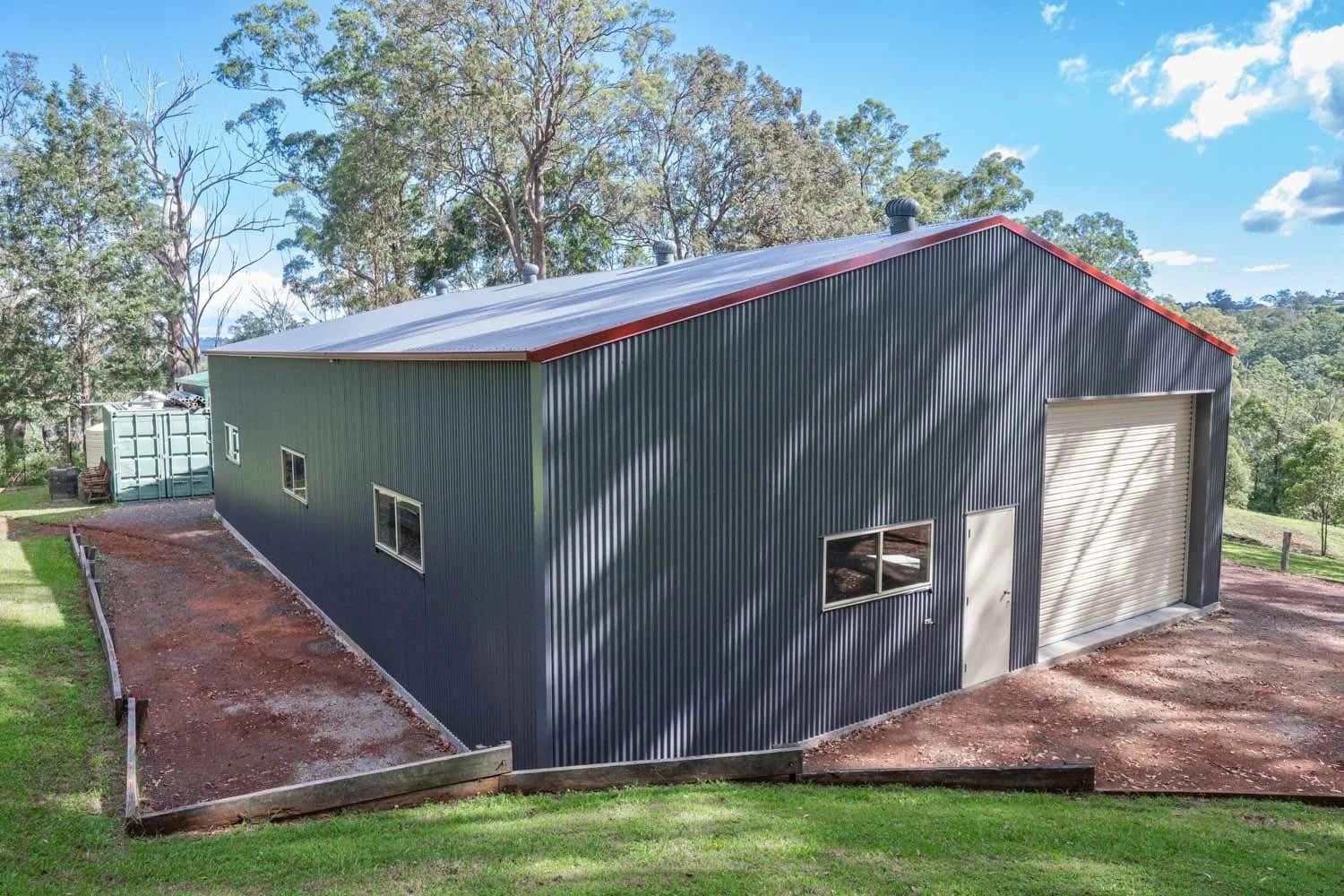 Classic Gable Roof — Acreage Shed Complements Country Life