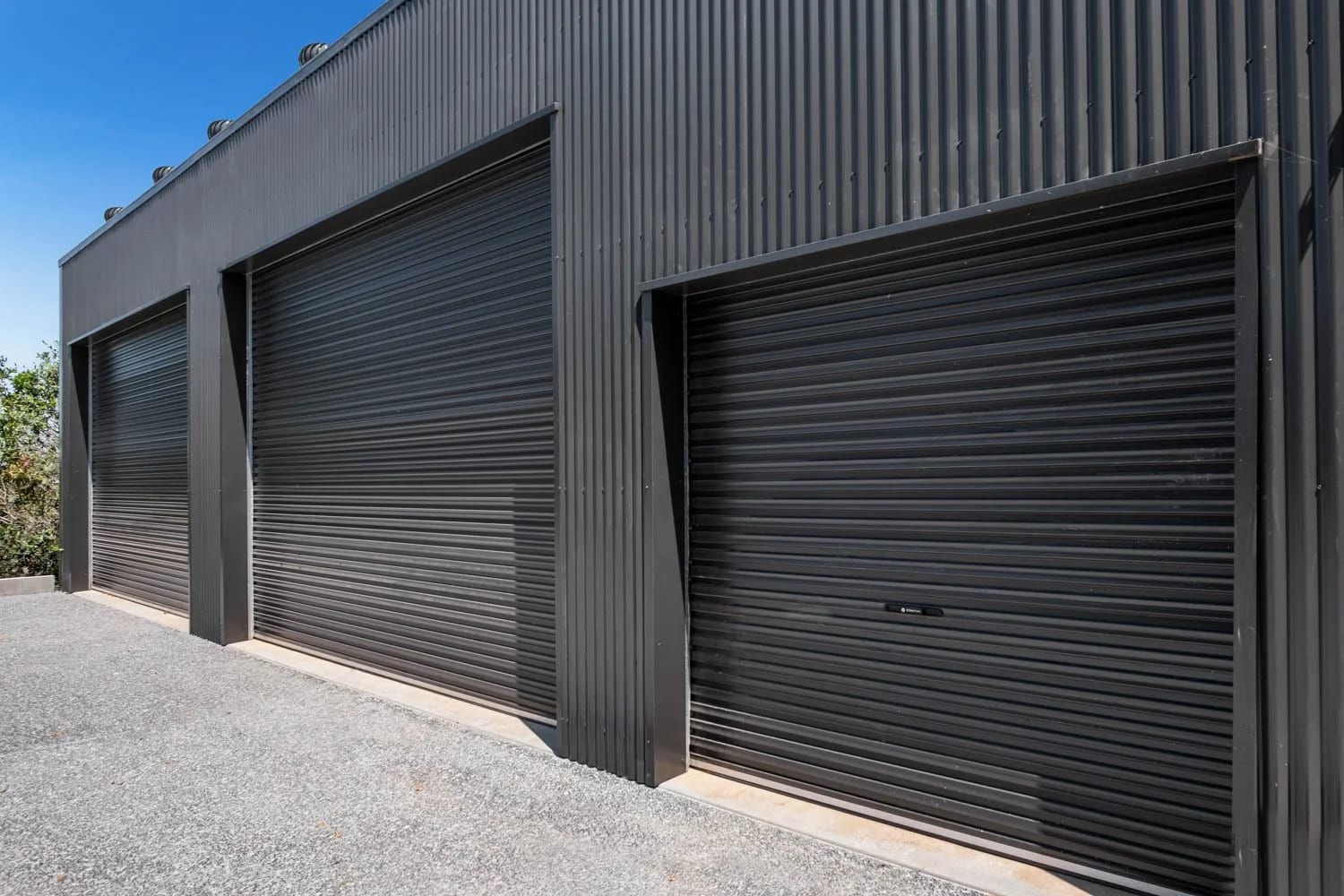 Three Roller Doors — Skillion Shed with Multiple Entries