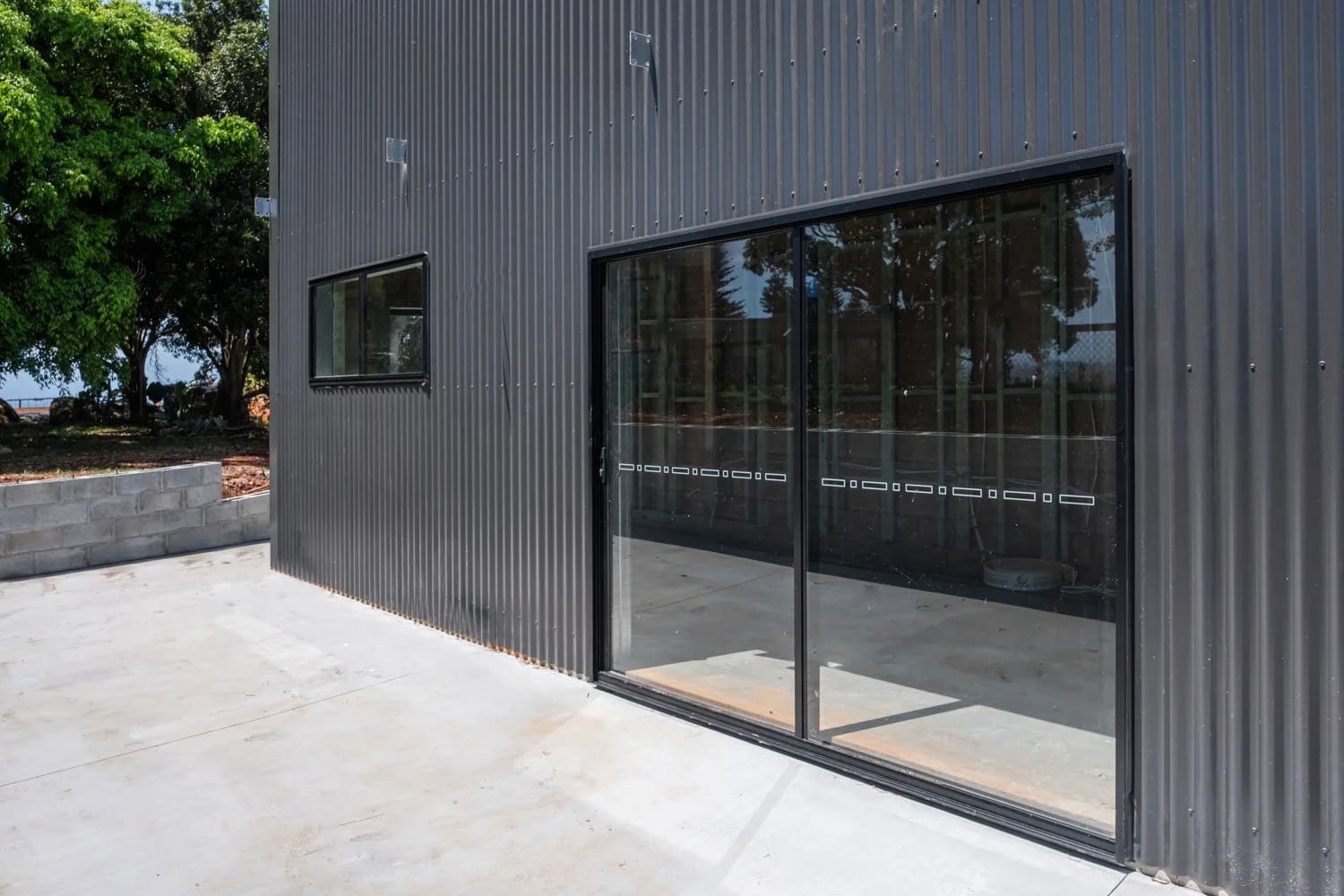 Two Sliding Glass Doors — Skillion Shed with Multiple Entries