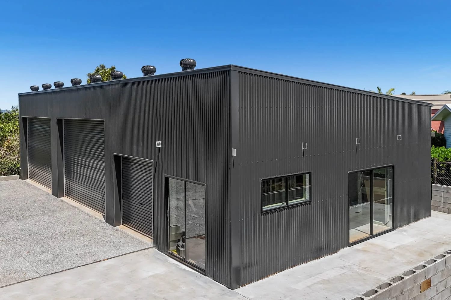 Bradnams Windows — Skillion Shed with Multiple Entries