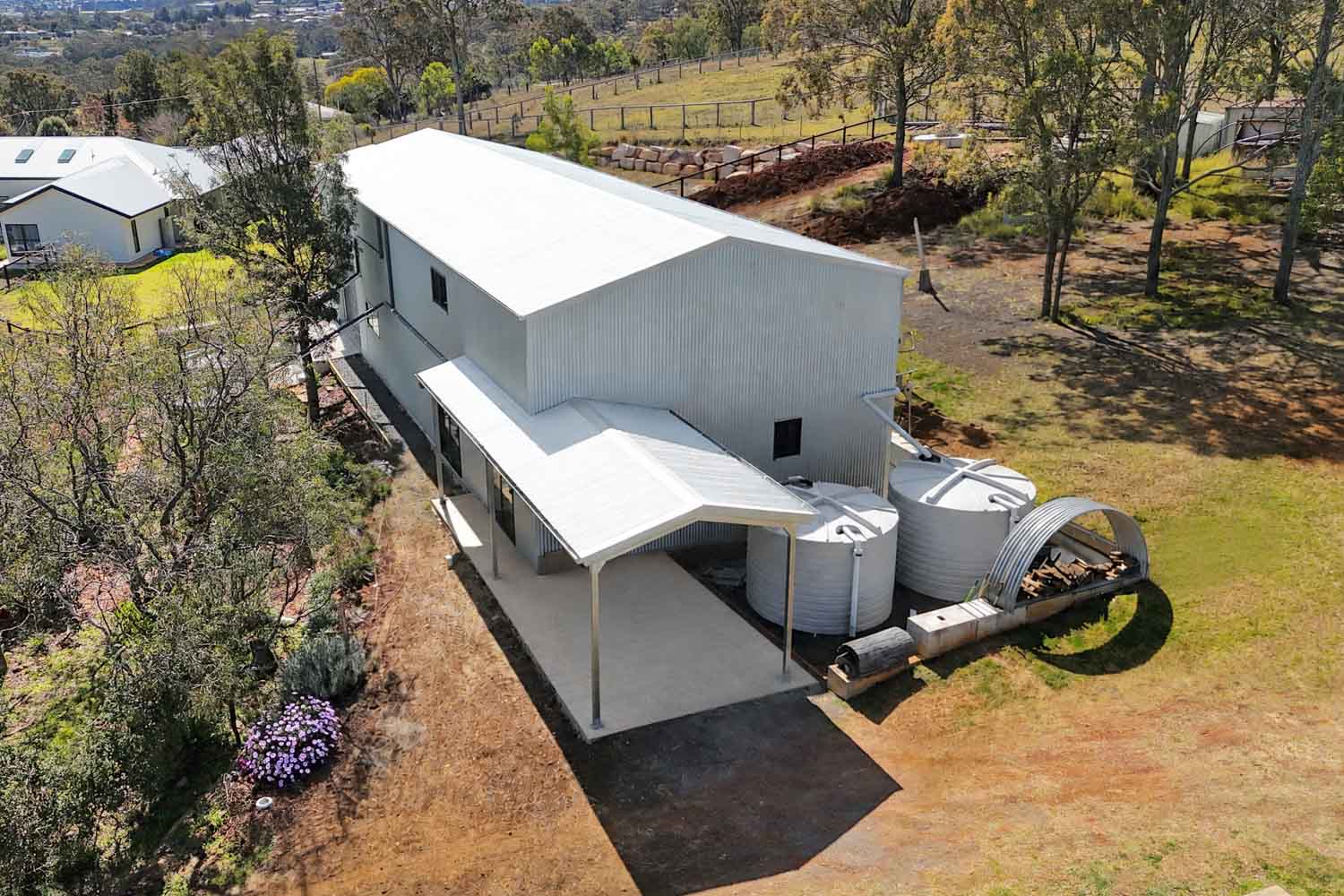 tall shed with two mezzanines