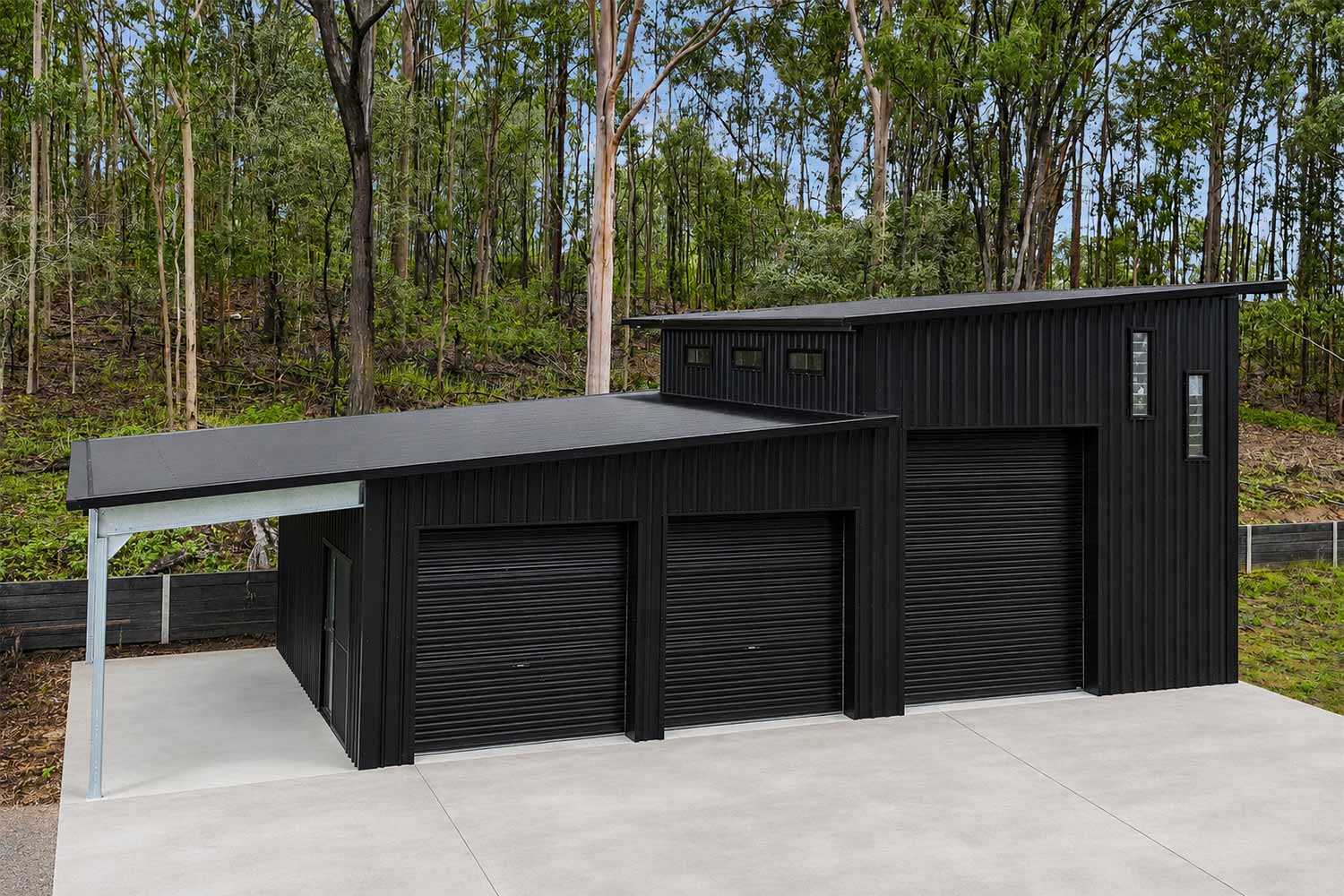 colorbond shed in night sky