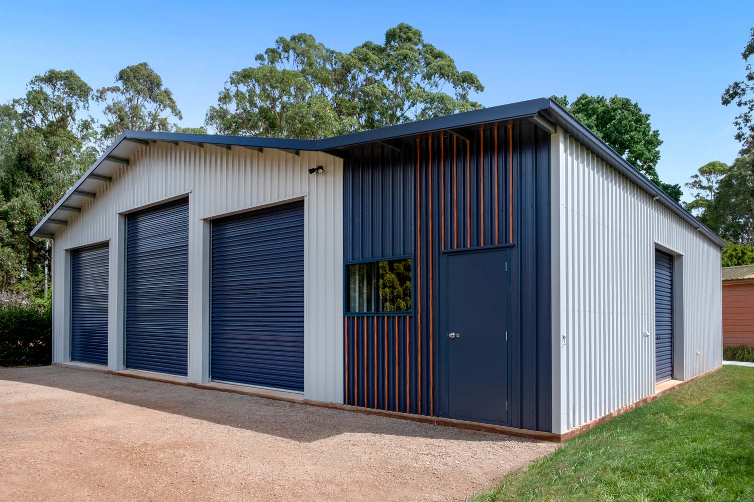 gable roof shed with custom awning in highfields
