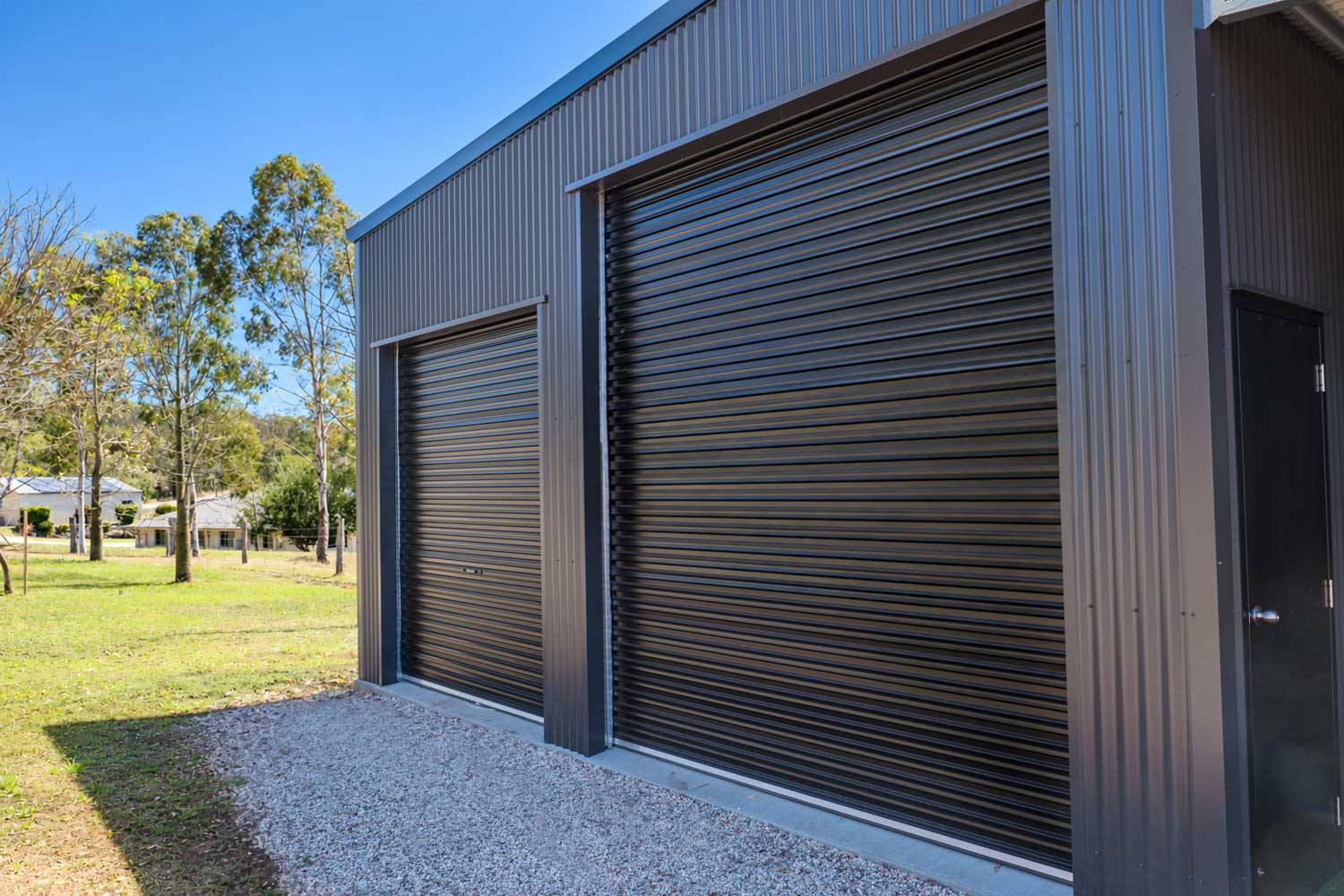 shed with dual roller doors
