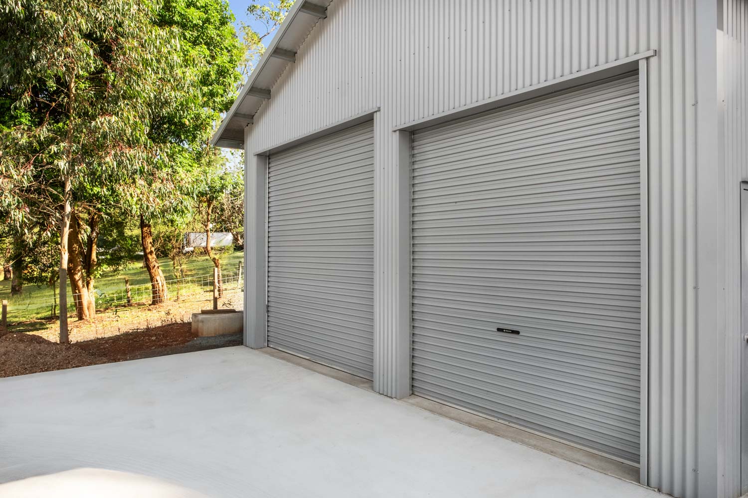 Steel-Line roller doors on garage shed