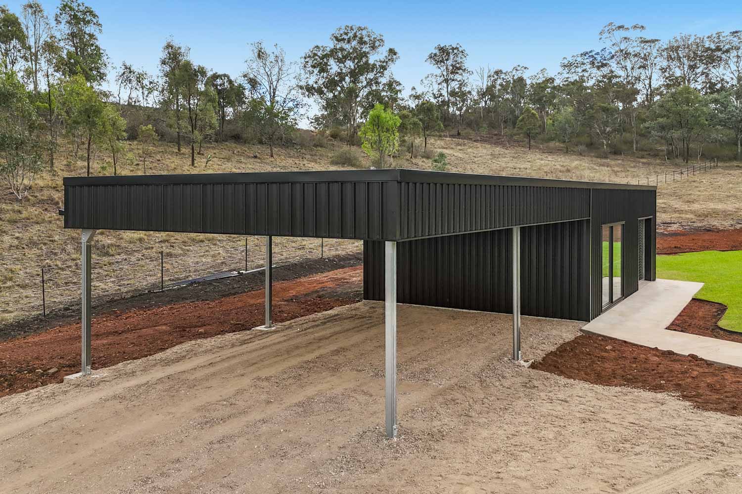 Farm office shed with carport