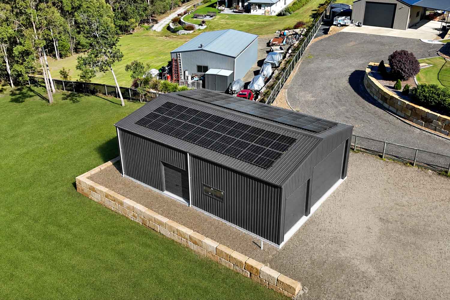 Aerial view of Karalee shed with rooftop solar