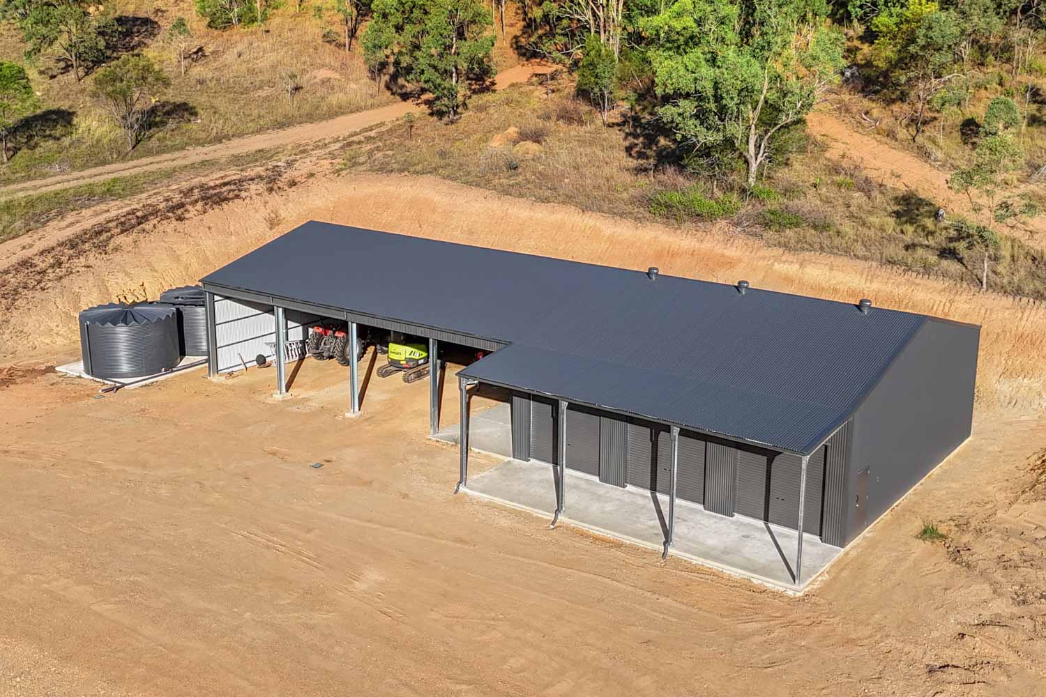 big farm shed aerial shot