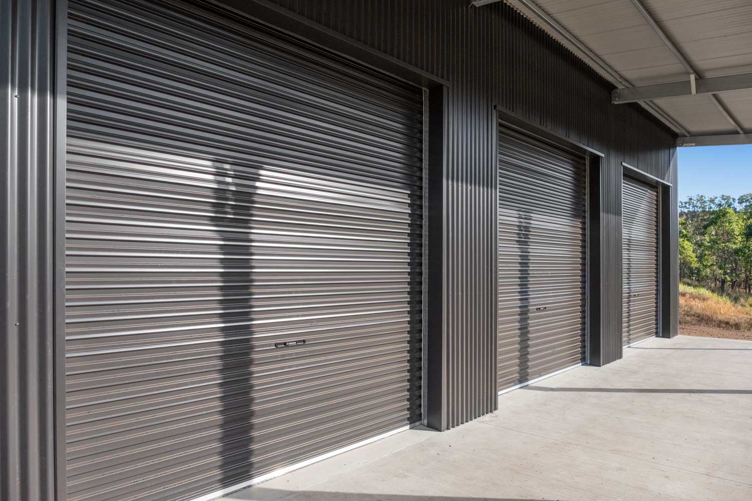 steel line roller doors on shed