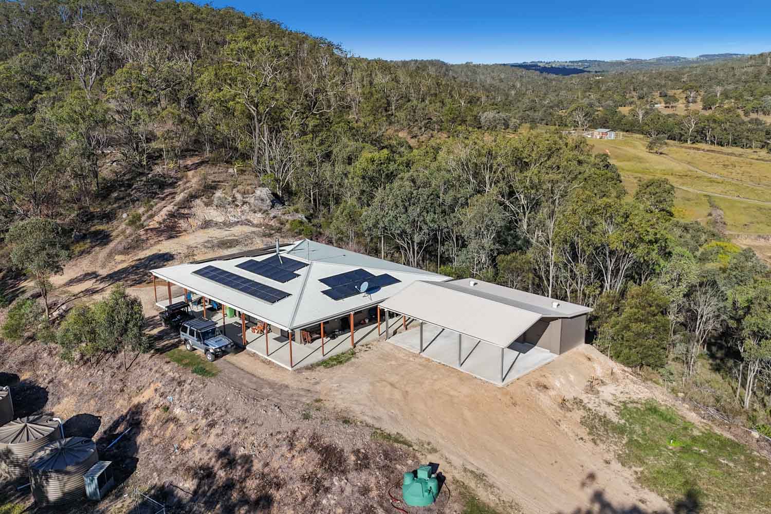 aerial shot of rural shed