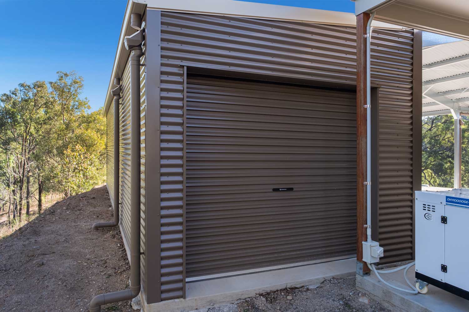 steel-line roller door on shed