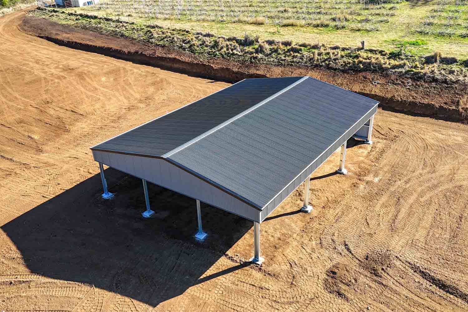 aerial shot of large farm shed in preston