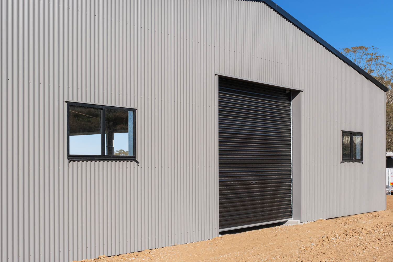 steel line roller door on shed